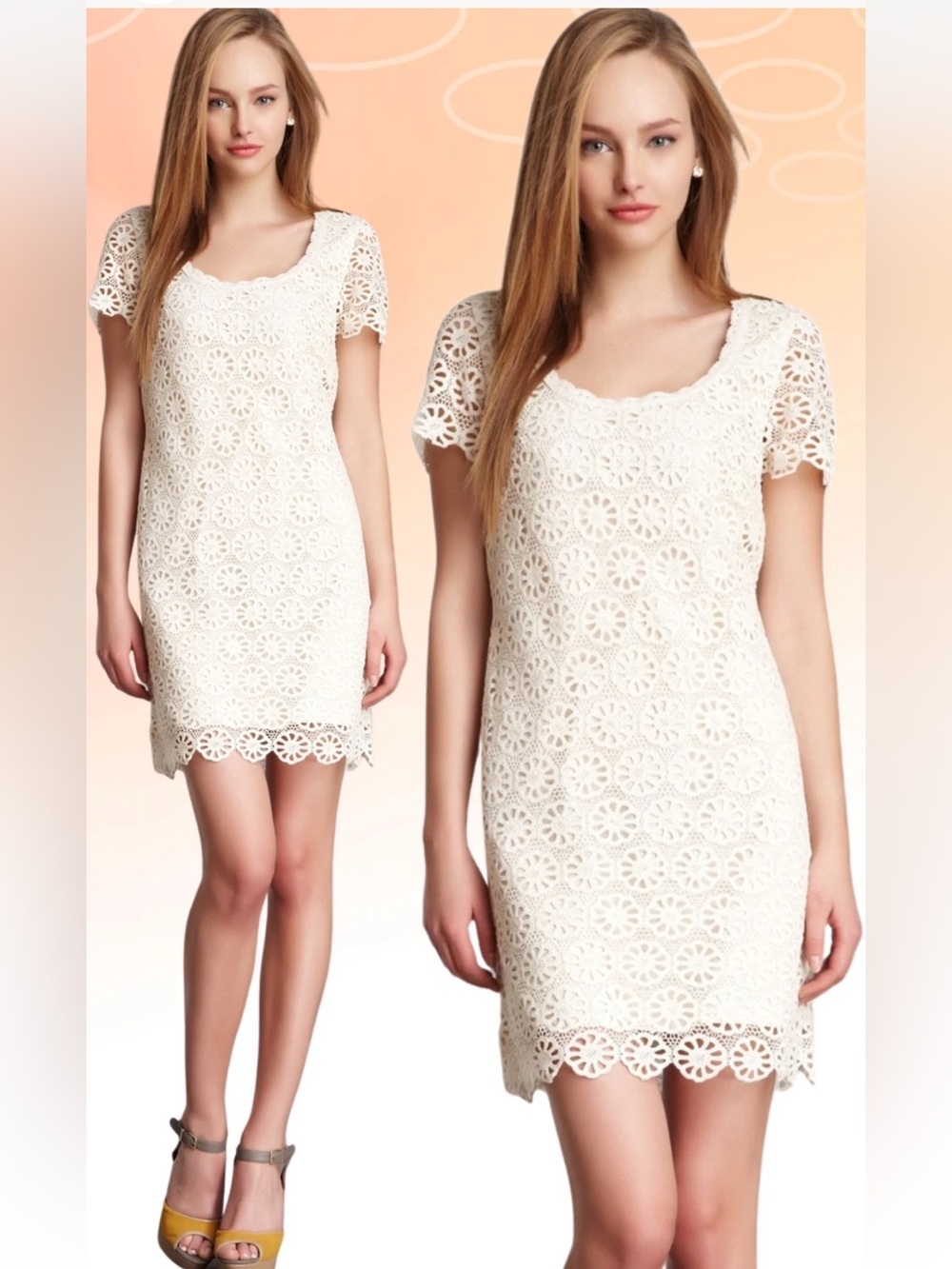 French Connection Lisella Crochet
Lace Daisy Ivory Shift Mini Dress Size 14